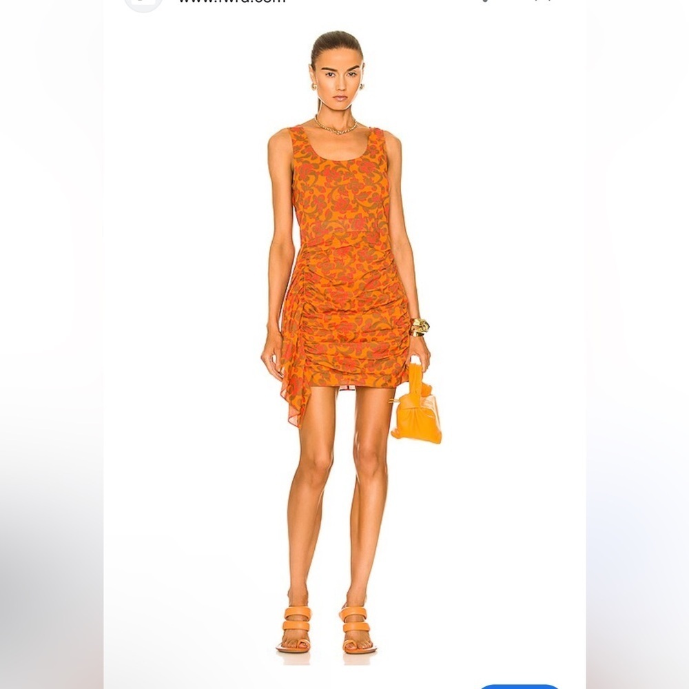 Rhode Tilda Orange Floral Mini Dress with Ruffle Women's Size XS - Picture 3 of 10